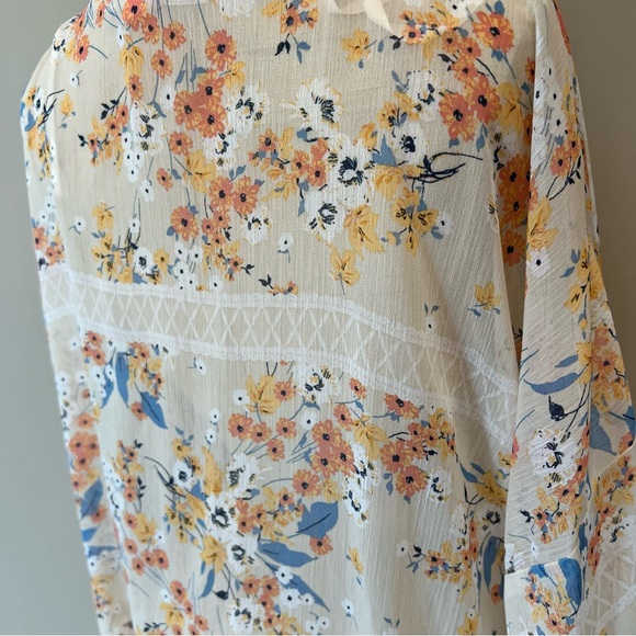 Band of Gypsies Floral Kimono Nude Peach Tones Asymmetric Sleeve Chiffon Sheer - Picture 7 of 10